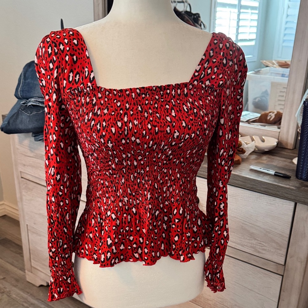 Sanctuary Red Animal Print Blouse